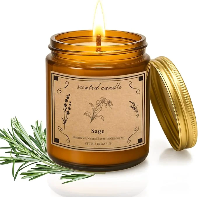Functional Sage Candles for Cleansing 16oz Large Jar White Scented Candle Over 100 Hours Quality
