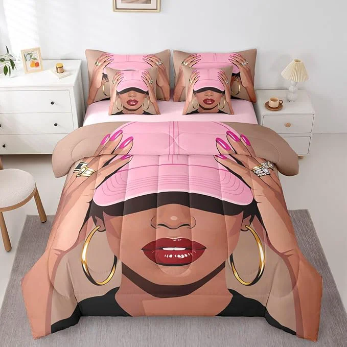 Expertly Made Erosebridal Black Girls King 7 Piece Bedding Set Fashion Black Woman Comforter Sets For Girls Kids Vogue Fashionable Gorgeous Sheet Set African Princess al Bed In A Bag With Flat And Fitted Sheet Comfortable