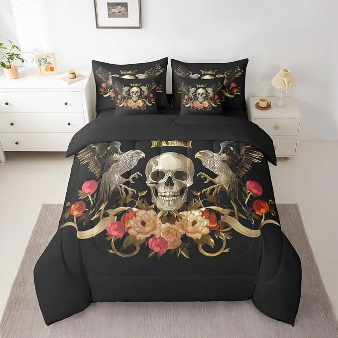 Detailed Erosebridal Sugar Skull 7 Piece Comforter Set Full Bed in a Bag Eagle Bedding Sets Bohemian Flowers Sheet Set with Comforter Flexible