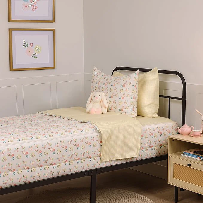 Solid Beddy 39 s Flower and Gingham Durable Zipper Bedding for Girls Bed in a Bag Floral Comforter amp Yellow Gingham Sheets Includes Pillowcase amp Pillow Sham Easy to Make amp Wash – Full Healthy