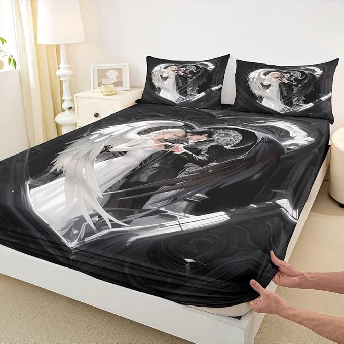 Modern Erosebridal Angel Wings Sheets for Boys Girls Black and White Angel Fitted Sheet Romance Love Kids Bedding Sets Princess Fairy Style Bed Sets Queen 3 Piece Verified