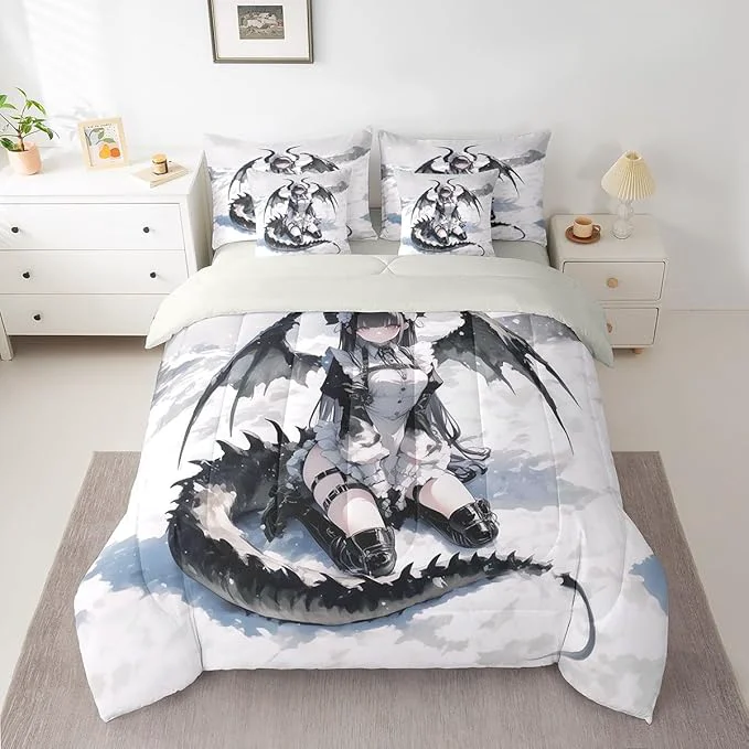 Premium Material Erosebridal Anime Girl Comforter Set 7 Piece Twin Japanese Anime Bedding Set for Kids Girls Teens Women Bedroom Cartoon Girl Bed in A Bag Japanese Animation Sci Fi Style Sheet Sets Dependable