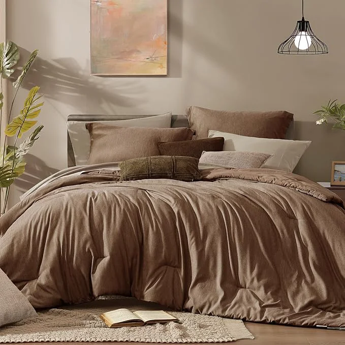 Powerful Monbix Queen Comforter Set – 7 Pieces Cationic Dyeing Brown Bed in a Bag Queen Bedding Sets with Comforter Sheets Pillowcases amp Shams Reversible Bedding Comforters Sets Contemporary