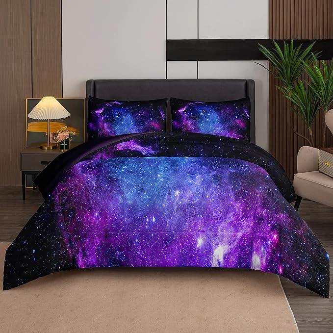 Consistent NINENINE King Size Comforter Purple Bed Set for Teen Kids Girls Galaxy Bedding Sets Printed with 1 Comforter 2Pillowcases…… Secure