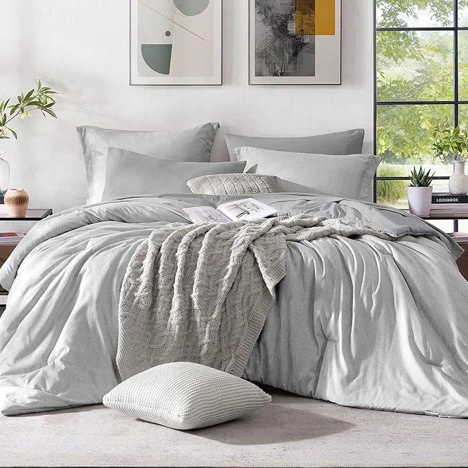 Trendy Monbix King Size Comforter Set Grey Bed Set Reversible King Size Comforter Set 7 Pieces Cationic Dyeing Bed in a Bag with Comforter Sheets Pillowcases amp Shams Modern