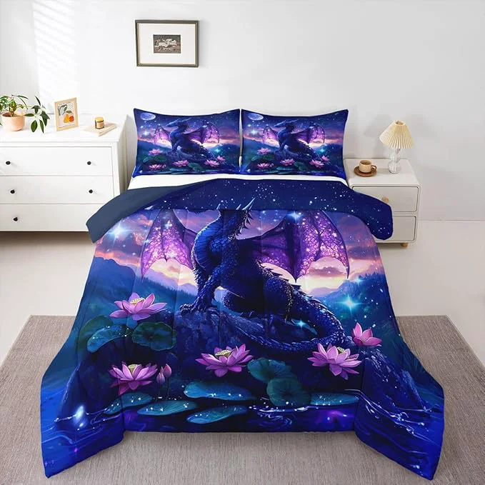Fine Crafted Feelyou Dragon Kids Comforter Set Twin Size Dragon Stuff Bedding Set Wild Life Duvet Quilt for Kids Boys Girls Bedroom Wildlife Decor Purplish Microfiber Ultra Soft Breathable Functional