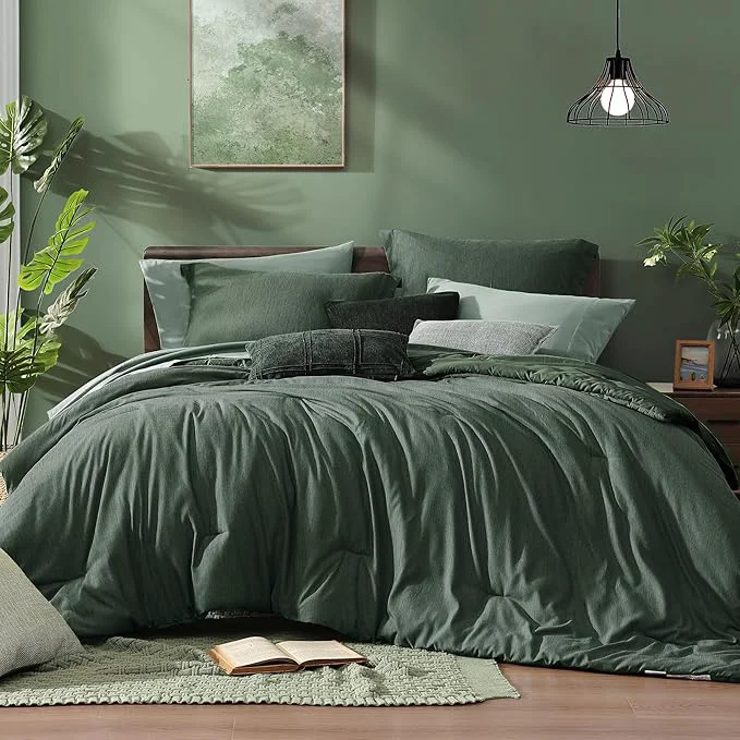 Specialty Monbix Queen Comforter Set – 7 Pieces Cationic Dyeing Deep Forest Bed in a Bag Queen Bedding Sets with Comforter Sheets Pillowcases amp Shams Reversible Bedding Comforters Sets Soft
