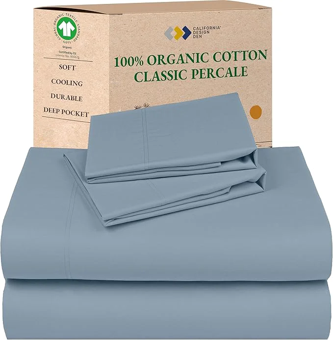 Unique California Design Den Bed Sheets Queen Size – Soft Percale Sheets Queen with Deep Pockets Crisp Percale Breathable and Durable Bedding Set – Blue Hydrangea Modern