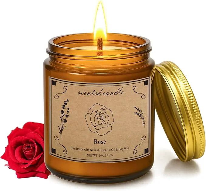 Functional Scented Candles Gift 16oz Large Jar Scented Candle – Rose Soy Wax Candle Elite