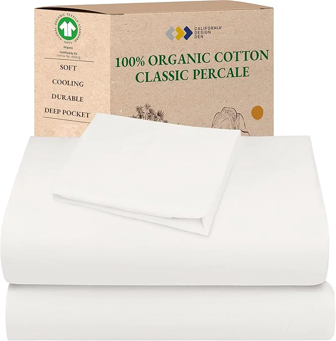 Superior California Design Den XL Twin Sheets Set – Soft Organic Cotton Sheets with Deep Pockets Crisp Percale Breathable and Durable Bedding Dorm Essentials for Guys – True Ivory Elegant