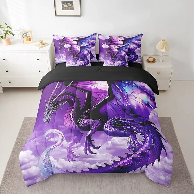 Durable Erosebridal 3D Dragon Bed in a Bag Queen Comforter Set 7 Piece Fantasy Dragon Wings Vintage Gothic Bedding Sets Prehistoric Wildlife Sheet Set with Comforter Smart