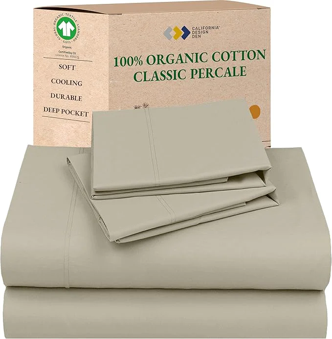 Excellent California Design Den Soft Cotton Percale Sheets King Size Set – King Bed Sheets with Deep Pockets Crisp Breathable and Durable Bedding Set – Warm Taupe Environmentally Friendly
