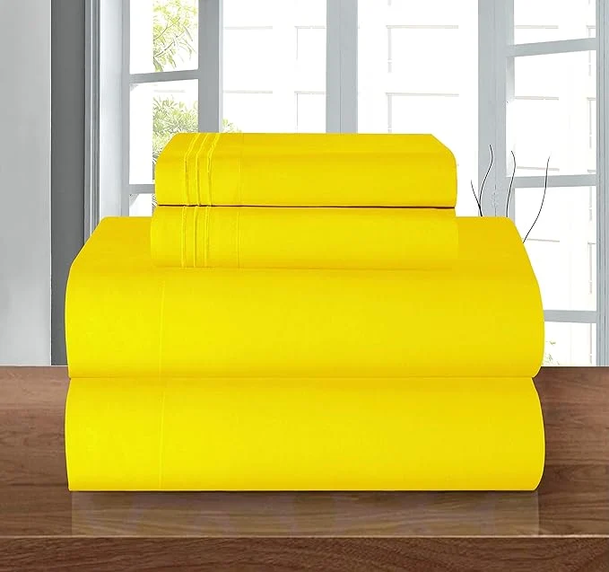 Elite Elegant Comfort Luxury 1500 Premium Hotel Quality Microfiber 4-Piece Sheet Set – Wrinkle Resistant All Around Elastic Fitted Sheet Deep Pocket up to 16 quot King Yellow Lightweight