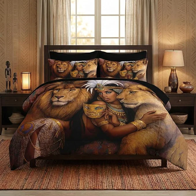 Next-Generation Nesker Comforter Set Twin Size Regal Lions Queen Woman 5 Pcs Bedding for Kids and Adults African Wildlife Brown Bed Sheet Sets with Fitted Sheet Pillowcase amp Sham Smart