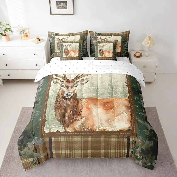 Specialty Elk Deer Bed in a Bag King Size Comforter Set 7 Pieces Woodland Animals Bedding Sets Camouflage Sheet Set with Comforter Proven