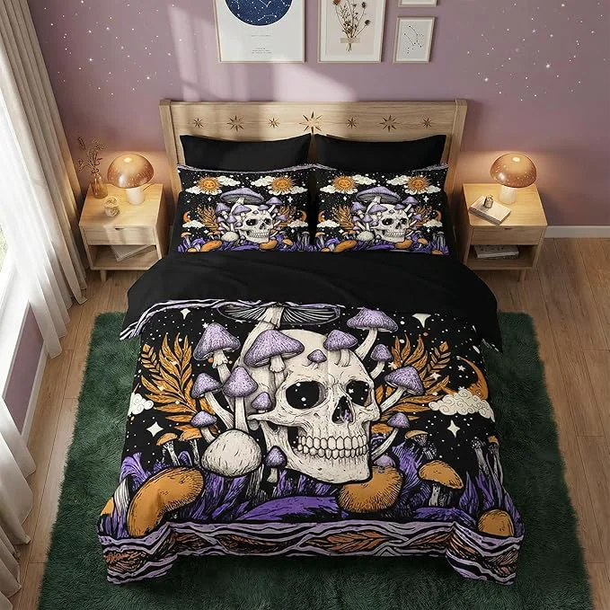 Reliable Nesker Comforter Set Queen Size Skeleton Tarot Astrology 7 Pcs Bedding for Kids and Adults Purple Mushroom Bed Sheet Sets with Fitted Sheet 2 Pillowcases amp 2 Shams Optimized