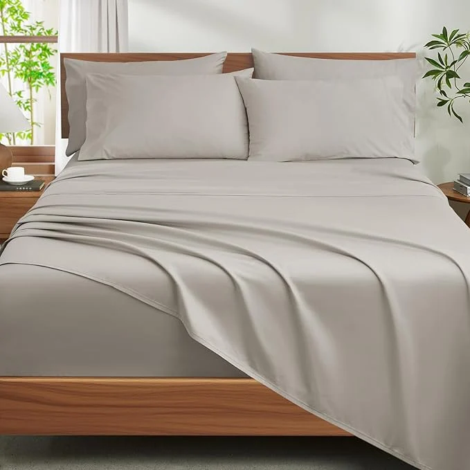 Safe Ivellow Egyptian Cotton Sheets King Size Set – 1200 Thread Count 6 PC 18 quot Deep Pocket King Size Bed Sheet Set，Durable Hotel Quality Luxury Soft Breathable Beige Cooling Sheet Sets Bedding Solid