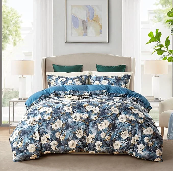 Reusable Cupocupa Duvet Cover King Size Set Boho Floral Pattern King Duvet Cover Set for King Size Bed Vintage Soft Bedding Leaf Print Duvet Cover with Pillowcases Stylish