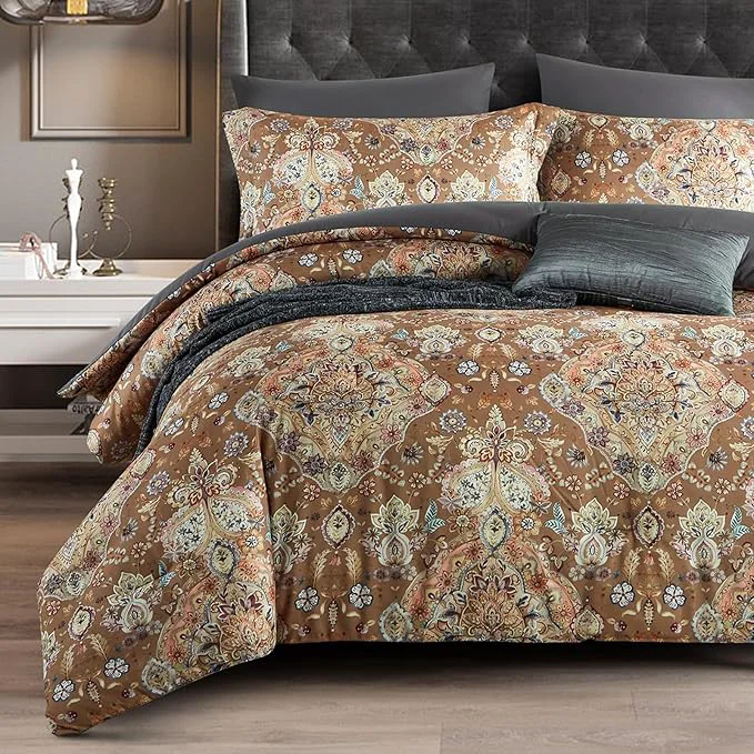 Convenient Cupocupa King Duvet Cover Set – 3pc Boho Paisley Floral Bedding – Vintage Botanical Leaf Print Soft Microfiber – All-Season Breathable Quilt Cover with Zipper amp Corner Ties King 104 quot x90 quot First-Class