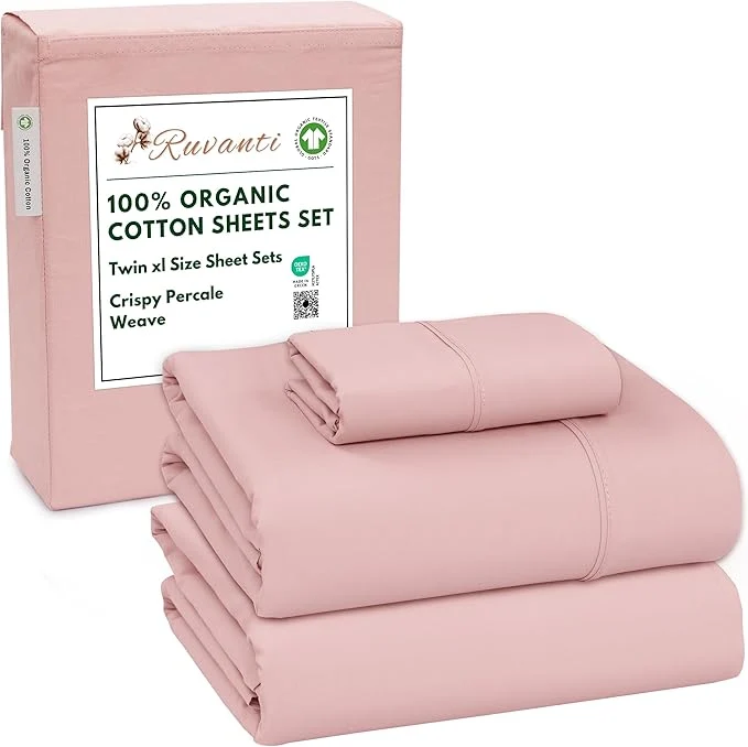 Next-Generation RUVANTI Organic Cotton Sheets Twin XL Percale Weave GOTS 3-Piece Set Deep Pocket 15 quot Crisp amp Breathable Soft Durable Bedding Sábanas Algodón Orgánico – Peach Skin Official