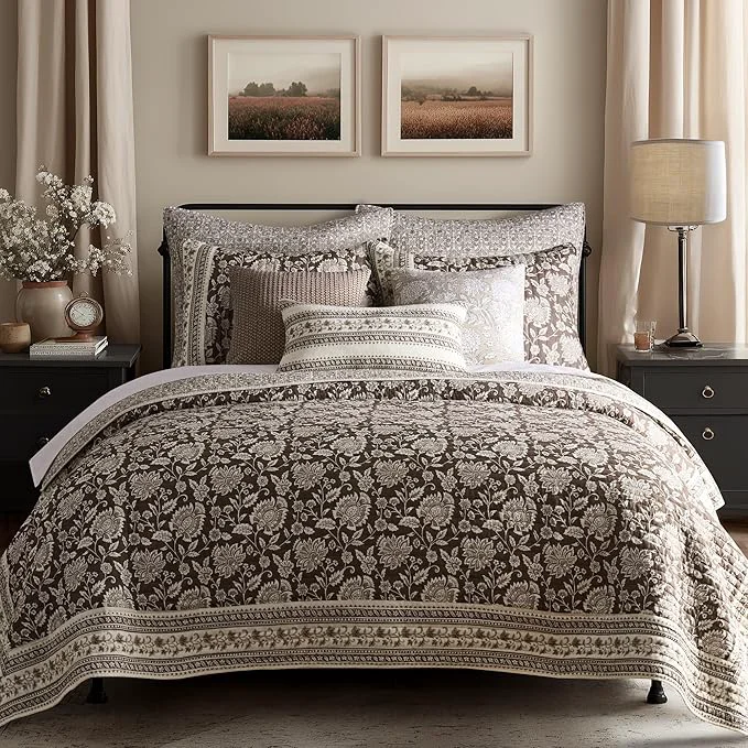 Consistent Levtex Home Adare Cocoa Reversible Twin Twin XL Quilt Set 68x86in with 1 Pillow Sham 26x20in – Floral Bedding – Brown Cream – Cotton Twin Size Quilt Bedding Set – Lightweight Soft Pre-Washed Long-Lasting