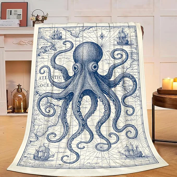 Carefully Designed Nautical Octopus Blanket Super Soft Warm Fluffy Fleece Flannel Sea Animal Throw Blanket Cozy Fuzzy Plush Stuff Bedding Sealife Blankets Gifts for Women Kids Boys Girls Adults 80 quot X60 quot Premium Material