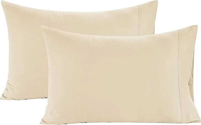 Exceptional LANE LINEN Queen Ivory Pillow Cases Set of 2 Egyptian Cotton 1000 Thread Count Sateen for Home Hotels amp Hospital Use Standard Size Crafted