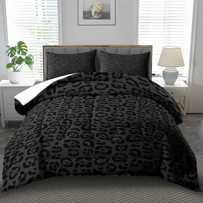 Soft Black Cheetah Print Comforter Set Queen Girls Animal Black Leopard Print Comforter Boys African Leopard Bedding Set Queen African Cheetah Bedding Room Decor First-Class