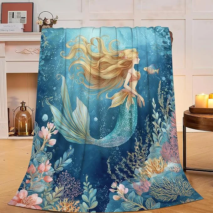 Mermaid Blanket Super Soft Warm Fluffy Fleece Flannel Fantasy Throw Blanket Cozy Fuzzy Plush Stuff Bedding Blankets Gifts for Women Kids Boys Girls Adults 50 quot X40 quot Authentic