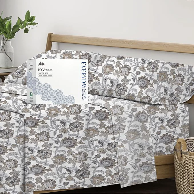 Optimized Mayfair Linen Organic Cotton Printed Sheets Twin XL Size – Percale Weave Cotton Twin XL Size Sheet Set 4 PC Floral Ivory Soft amp Crisp GOTS Cooling Sheets 16 quot Deep Pocket Healthy