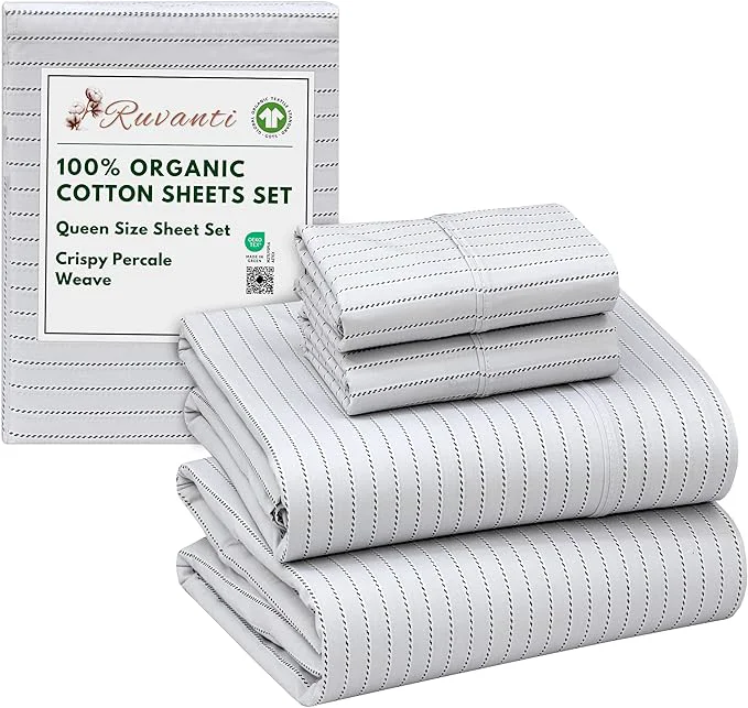 Powerful RUVANTI Organic Cotton Sheets Queen Size Percale Weave GOTS 4-Piece Set Deep Pocket 15 quot Crisp amp Breathable Soft Durable Bedding Sábanas Algodón Orgánico – Construction Line