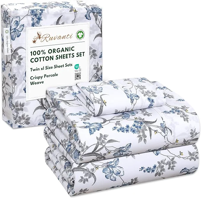 Verified RUVANTI Organic Cotton Sheets Twin XL Percale Weave GOTS 3-Piece Set Deep Pocket 15 quot Crisp amp Breathable Soft Durable Bedding Sábanas Algodón Orgánico – Deluxe Original