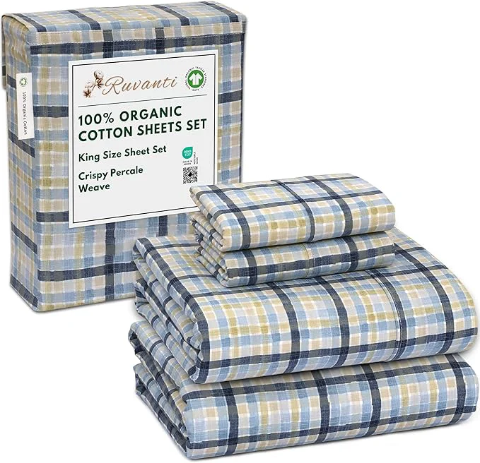 Top-Quality RUVANTI Organic Cotton Sheets King Size Percale Weave GOTS 4-Piece Set Deep Pocket 15 quot Crisp amp Breathable Soft Durable Bedding Sábanas Algodón Orgánico – Pastel Print Excellent