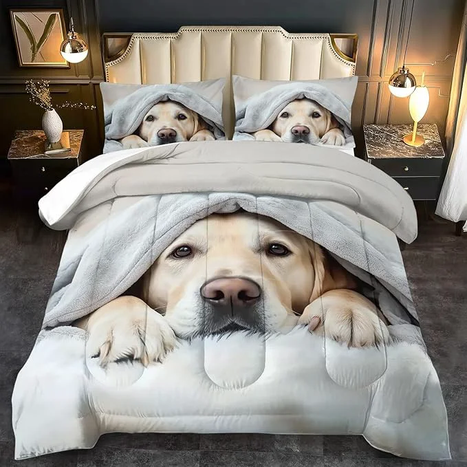 World-Class Grey Dog Comforter Set Queen Size Boy Kawaii Pet Dog Animal Print Bedding Set for Girl Cute Pet Puppy Print Comforter Quilt for Boys Kawaii Animal Puppy Dog Pals Bedding Bedroom Bed Decor Luxury
