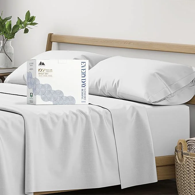 Crafted Mayfair Linen Organic Cotton Sheets Twin Size – 3 PC Organic Cotton Percale Sheets Twin Set Light Grey Soft Cooling amp Breathable Bedsheets 16 quot Deep Pocket Hotel Bedding – GOTS Smooth
