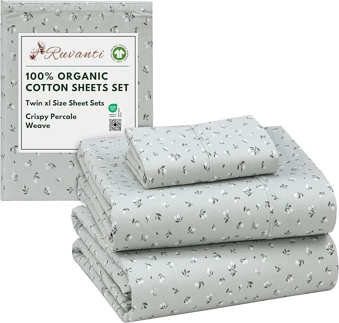 Fashionable RUVANTI Organic Cotton Sheets Twin XL Percale Weave GOTS 3-Piece Set Deep Pocket 15 quot Crisp amp Breathable Soft Durable Bedding Sábanas Algodón Orgánico – Bud Club High-End