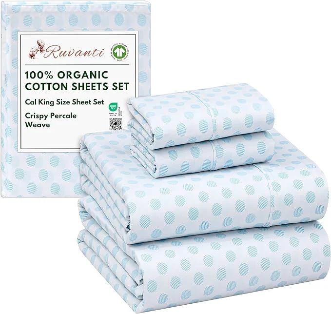 Long-Lasting RUVANTI Organic Cotton Sheets California King Percale Weave GOTS 4-Piece Set Deep Pocket 13 quot Crisp amp Breathable Soft Durable Bedding Sábanas Algodón Orgánico – Circle Imprint Relaxed