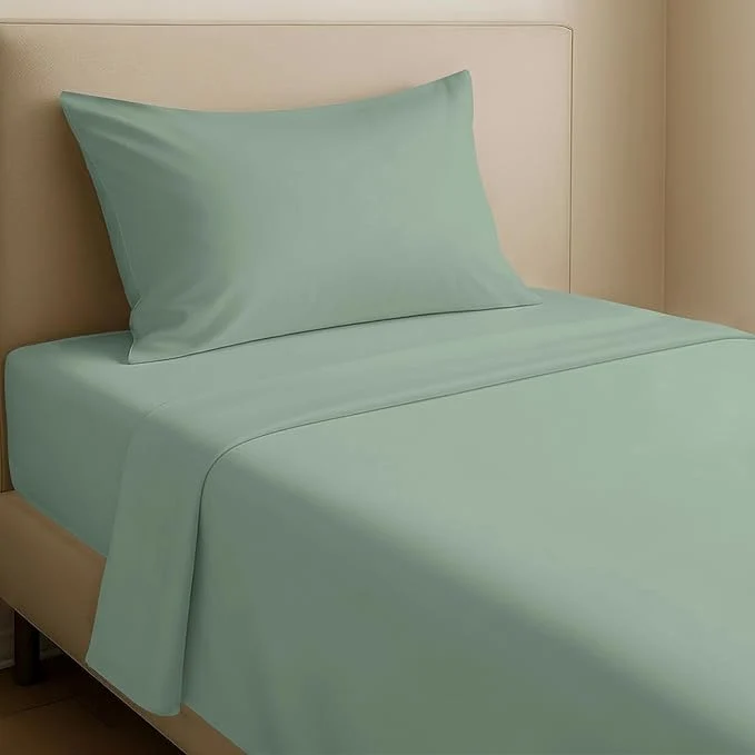 Relaxed California Design Den Twin XL Bed Sheets Set – Natural Cotton Sheet Set Soft Sateen Fully Elasticized 12 quot Pockets Breathable and Durable Bedding for Dorm Room – Frosty Green Pure