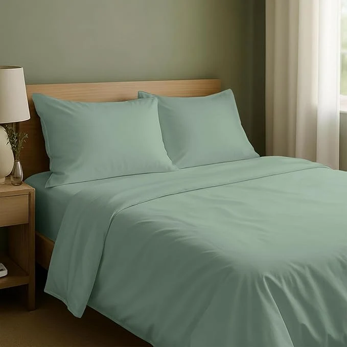 Artisan California Design Den Full Sheet Set – Natural Cotton Sheets Soft Sateen Weave Fully Elasticized Deep Pockets Breathable and Durable Bedding – Frosty Green Long-Lasting