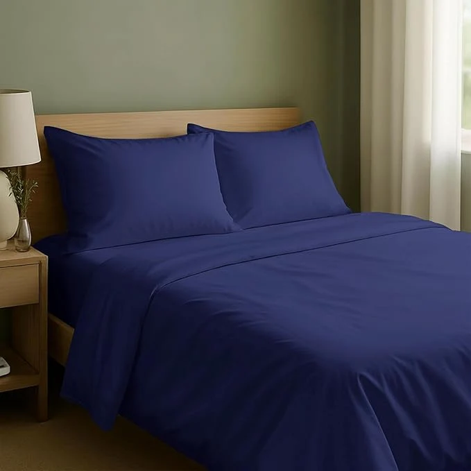 Genuine California Design Den King Sheet Set – Natural Cotton Sheets King Size with Deep Pockets Soft Sateen Weave Breathable and Durable Bedding Set Navy Blue Comfortable