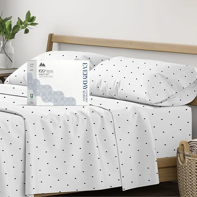 Fast Mayfair Linen Organic Cotton Printed Sheets Queen Size – Percale Weave Cotton Queen Size Sheet Set 4 PC Navy Polka Dot Soft amp Crisp GOTS Cooling Sheets 16 quot Deep Pocket Healthy