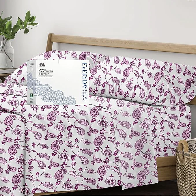 Lightweight Mayfair Linen Organic Cotton Printed Sheets Full Size – Percale Weave Cotton Full Size Sheet Set 4 PC Paisley Soft amp Crisp GOTS Cooling Sheets 16 quot Deep Pocket Prestigious