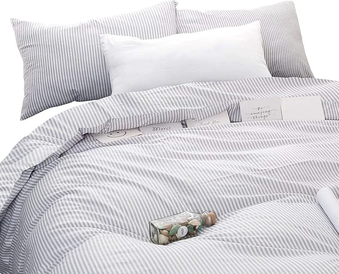 Easy-to-Use Wake In Cloud – Striped Cotton Duvet Cover Set Ticking Stripe Pinstripe Farmhouse Cotton Bedding Set 3 Pieces Gray White Queen Size Professional