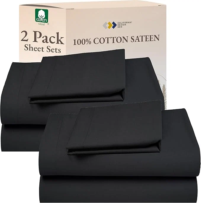 Efficient California Design Den Cotton 2-Pack Twin Size Bed Sheets Soft amp Durable Cotton Twin Sheet Sets with 12 quot Pockets Twin Sheet Set with Sateen Sheets – Dark Grey Black Tone Trendy