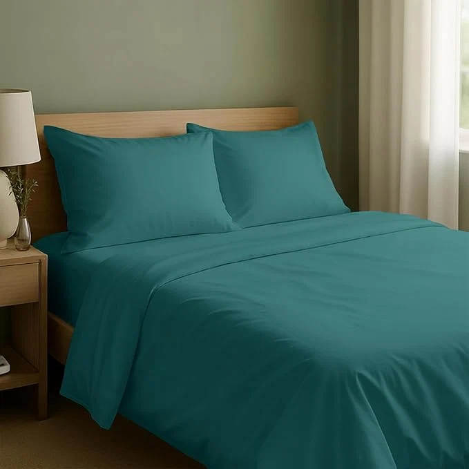 High-End California Design Den Natural Cotton Sheets Queen Size Bed – Soft Sateen Weave Deep Pockets Breathable and Durable Bedding Queen Size Teal Deep Tone Relaxed
