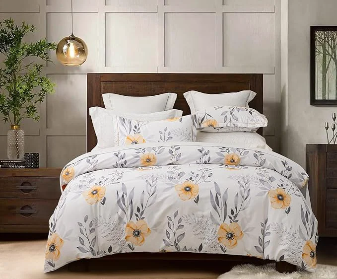 Trusted Queen Size Duvet Cover Set with Button Closure – Black and Yellow Botanical Luxury Bedding for a Comfortable Sleeping High-Grade