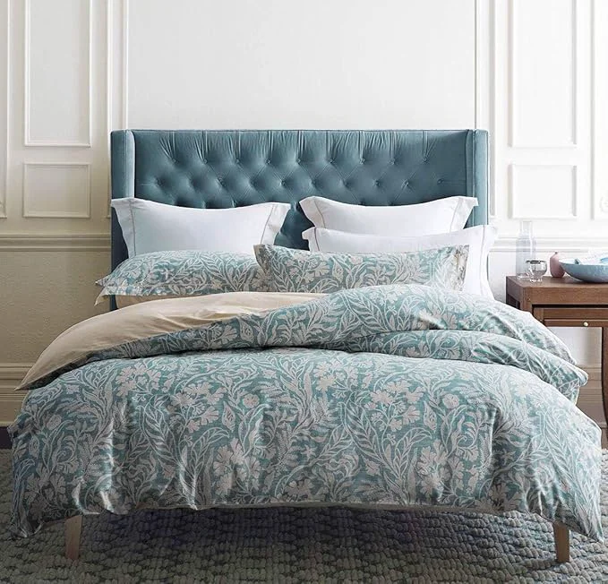 Clean SLEEPBELLA Duvet Cover Full Size 600 Thread Count Cotton Beige amp Bluish Grey Printed with Luxurious Leaves Pattern Reversible Botanical Comforter Cover Sets Bedding Set 3Pcs Full Beige Paisley Official