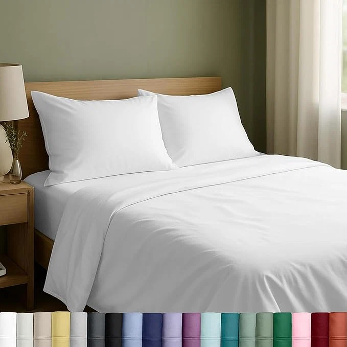 Responsible California Design Den Natural Cotton Sheets Full Size Bed Set with Deep Pockets – Soft Sateen Weave Durable Full Size Bed Sheets White Environmentally Friendly