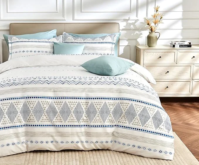 Original Design SLEEPBELLA Boho Queen Size Duvet Cover Set – Cotton Reversible Blue White with Button Closure amp Soft Breathable Fabric Genuine
