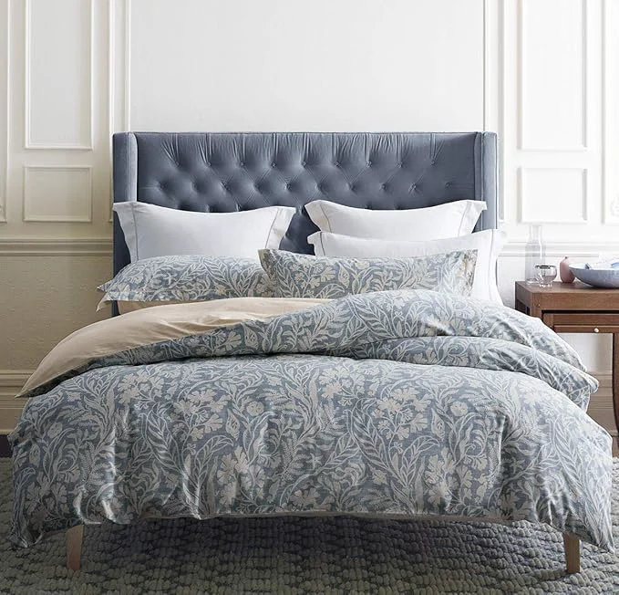 Casual SLEEPBELLA Duvet Cover Queen Size 600 Thread Count Cotton Beige amp Bluish Grey Printed with Luxurious Leaves Pattern Reversible Botanical Comforter Cover Sets Bedding Set 3Pcs Queen Beige Paisley Convenient